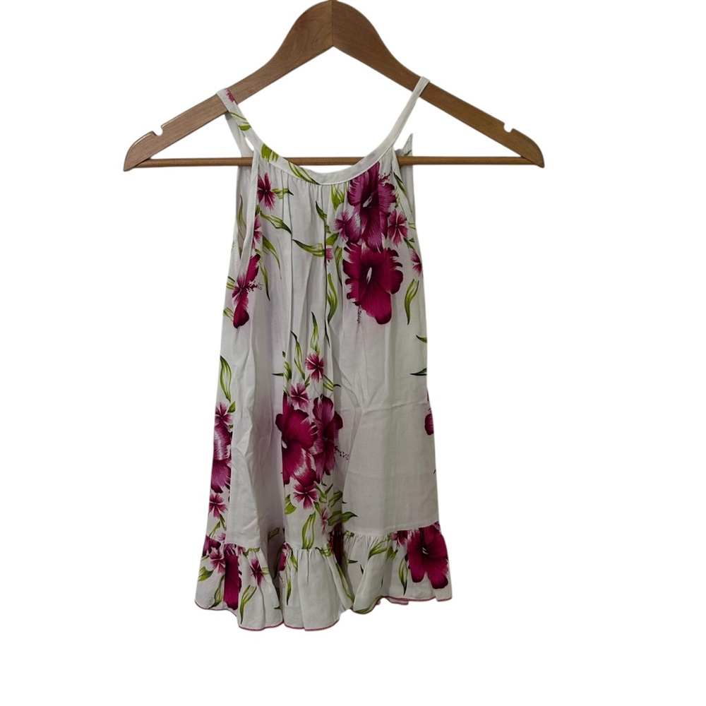 Aloha Fashion Girls Floral Sundress White Pink Hibiscus Hawaiian Dress Size 6